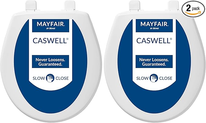 Mayfair Caswell Modern Slow Close Toilet Seat, Durable Plastic Seat, Made in USA, Round, White (Pack of 2)