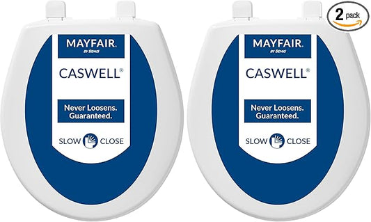 Mayfair Caswell Modern Slow Close Toilet Seat, Durable Plastic Seat, Made in USA, Round, White (Pack of 2)