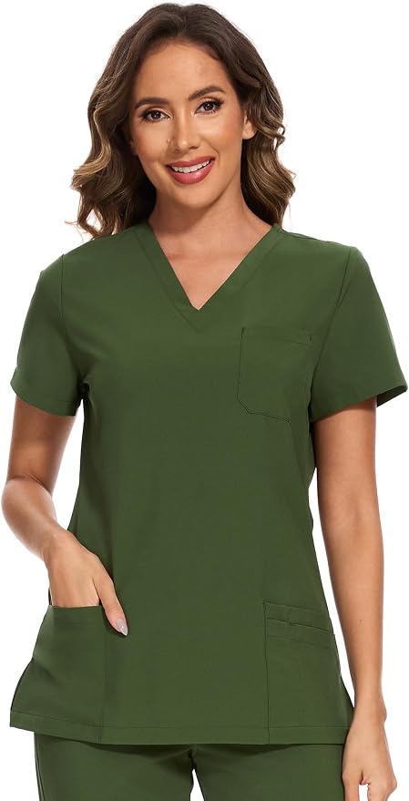 Scrubs Tops for Woman - Soft Stretch, V-Neck Tops | 3 Pockets, Side Split Design, Short Sleeve, Breathable & Lightweight Nursing Shirt, Easy-Care Fabric for All-Day Comfort