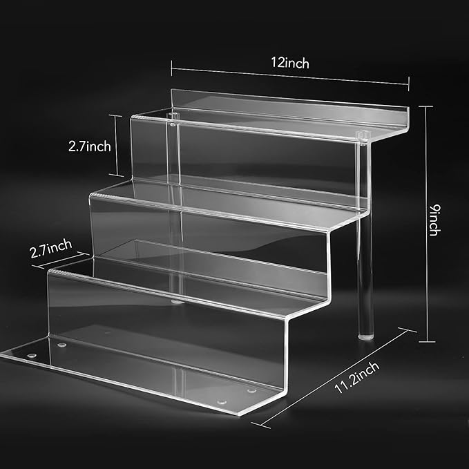 bigantss 12 Inch Acrylic Shelf for Perfume Organizer in 3 Pack, 4 Tier Funko POP Shelves, Cologne Organizer Tiered Riser Display Stand, Acrylic Display for Decoration