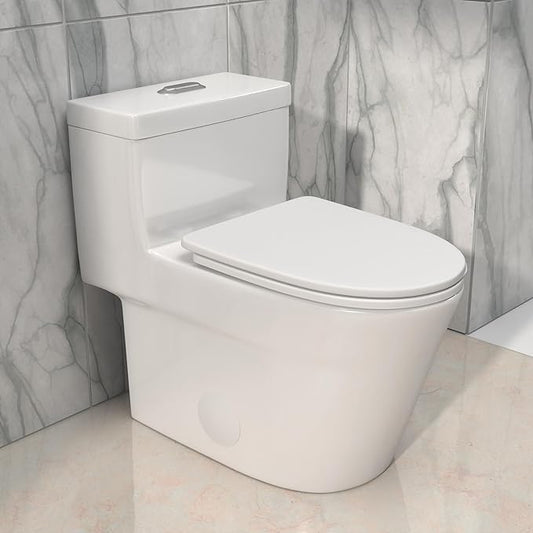 One Piece Toilet 12'' Rough Inch- High Efficiency Water Saving Ceramic Toilets with 15.7" Comfort Chair Seat 1.1/1.6 GPF Dual Flush and Easy to Clean Toilet Bowl 15.9''x26.2''x28.8''