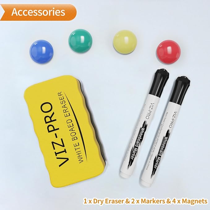VIZ-PRO Magnetic Whiteboard, 36 x 24 Inches, Dry Erase Board for Wall | Includes 1 Eraser, 2 Markers & 4 Magnets, 3' x 2', Aluminum Frame, for School Office and Home