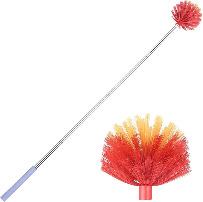 Cobweb Duster with Extension Pole, 59" Adjustable Spider Web Brush | Washable Duster with Medium-Stiff Bristles for Ceiling Fan, High Ceilings, Blinds, Furniture, Kitchen, and Home Cleaning