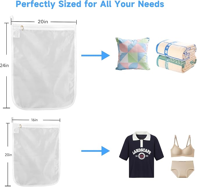 GOGOODA 4 Pack Delicates Laundry Bags, Fine Mesh Wash Bag with Hanging Loop | 2 Medium 2 Large for Lingerie, Shirts, Sweaters, Underwear, Bra, Silk, Socks