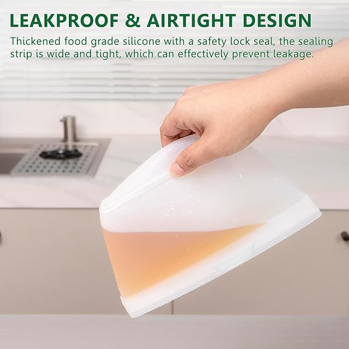 Food Grade Reusable Silicone Food Storage Bags, 3-Pack Leakproof Freezer Bags with 3 Sizes (51oz, 34oz, 17oz) | Microwave & Dishwasher Safe | Plastice & BPA Free | Airtight Seal for Food Preservation