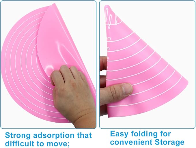Hitefu 12 Inch Round Silicone Cake Mat, Silicone Baking Mat with Measurement for Cake Turntable & Rolling Dough (Pink)