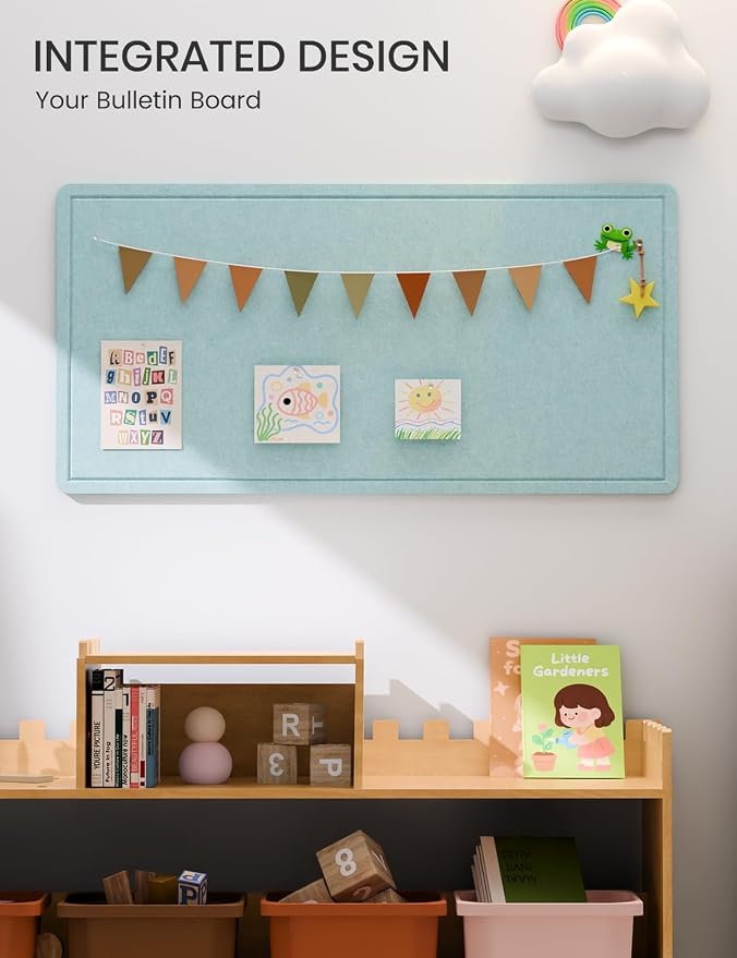 Fluxynara 35" x 17.1" Bulletin Board, Aqua Blue | Cork Board Alternative with 12 Removable Adhesive Tabs, Foldable Felt Pin Board for Home, Office, Classroom & Dorm