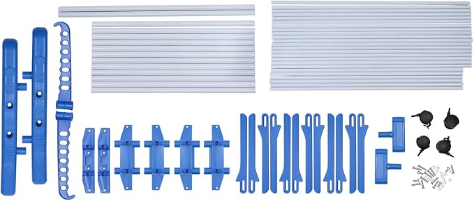 Clothes Drying Rack, 4-Tier Clothes Horses Rack Foldable Metal Laundry Garment Dryer Stand with Two Side Wings for Bedrooms, Lofts, Balconies, Patios (Blue)