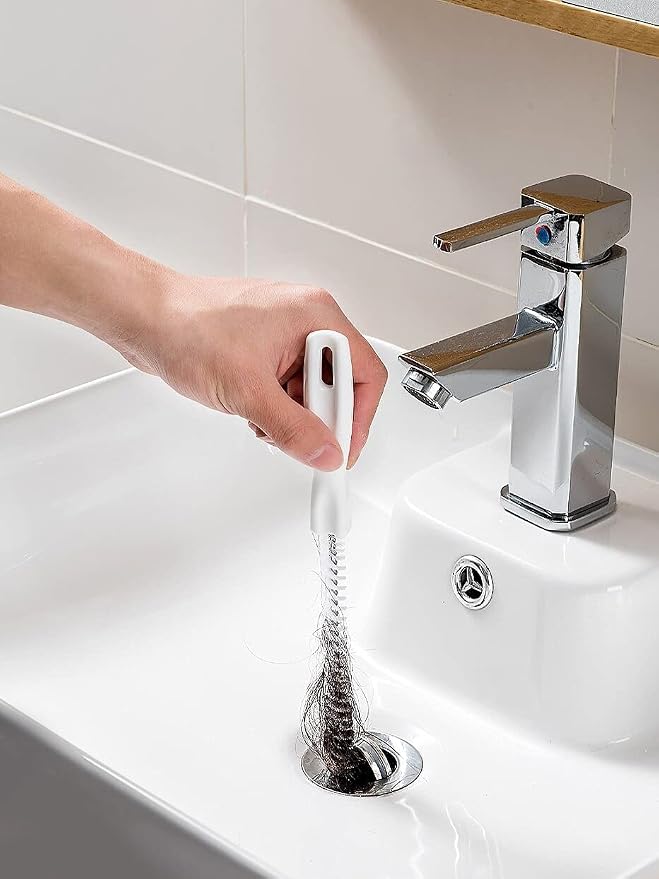 2-Piece Flexible Drain Brush Sink Unblocker Elastic Hose Pipe Straw Cleaning Brush with Handle Kitchen Drain Unblocker Wire Cleaner Bathroom Toilet Pipe Dredging Cleaning Hair Catcher Rod