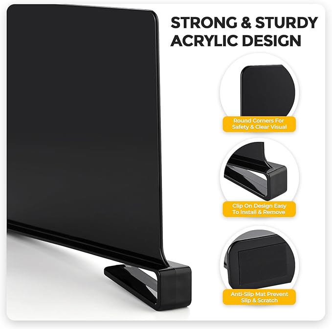 Matte Black Acrylic Shelf Dividers for Closets Organizer & Storage,6 Pack | Adjustable Vertical Wood Shelf Closet Separators, Keep Clean, for Clothes,Book,Bags, in Bedroom and Kitchen