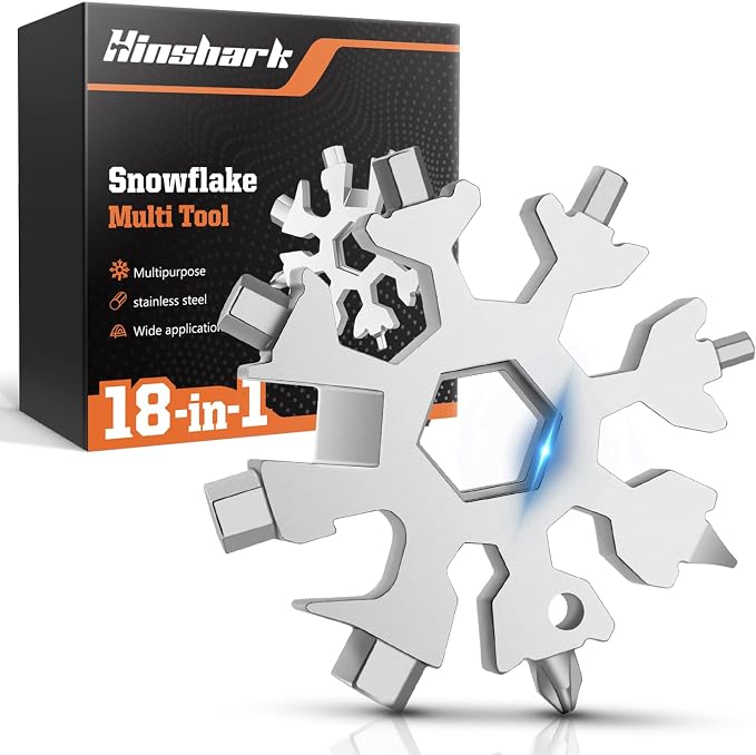 Gifts for Men 18-in-1 Snowflake Multitool, Anniversary Birthday Gift Silver | Snowflake Tool, Camping Accessories Cool Gadgets Tools, Gifts for Men Dad Husband Him Grandpa, Christmas Stocking Stuffers