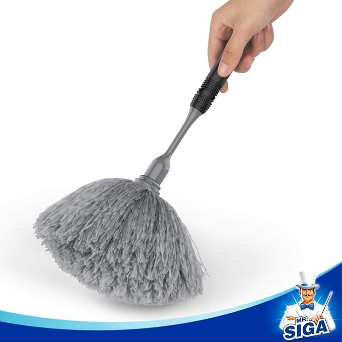 MR.SIGA Microfiber Delicate Duster with Non Slip Handle, Gray & Black | Gentle on delicate surfaces, washable microfibre duster head