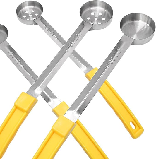 4PCS 1 oz Portion Control Serving Spoons,Measuring Ladle Scoops Food Utensils,Proportion Manage Slotted and Unslotted Scoops for Weight Loss/Kitchen(Yellow)