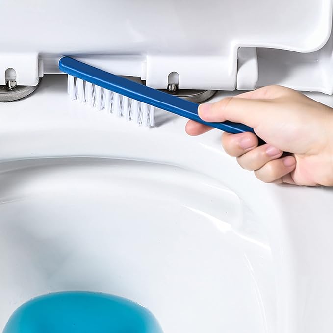 Toilet Brush and Holder Set 3 in 1 (Round Silicone Brush + Flat Silicone Brush + Slit Brush) Toilet Bowl Brush Clean Every Corner of The Toilet, Compact Size Toilet Brushes (Blue)