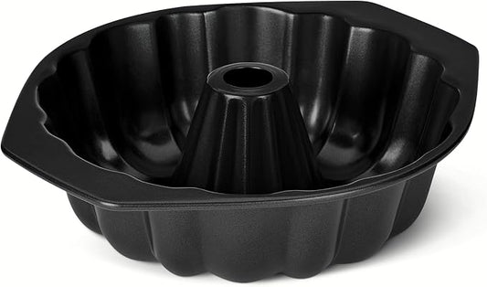 Amazon Basics Nonstick Carbon Steel Fluted Cake Pan, Dishwasher and Oven-Safe, 10 inch, Black