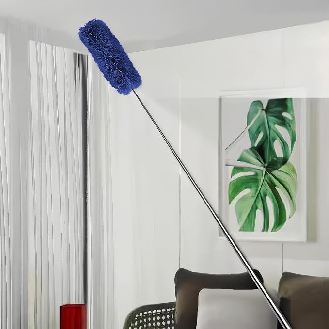 Dusters for Cleaning High Ceiling Fan, Microfiber Feather Duster with 30'' to 100'' Telescoping Extension Pole, Long Extendable Duster for Home Car Furniture Cobweb - Blue