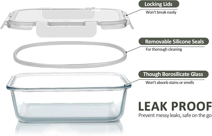 M MCIRCO 10-Pack 22 Oz Glass Meal Prep Containers with Lids - Microwave, Oven, Freezer & Dishwasher Safe - White