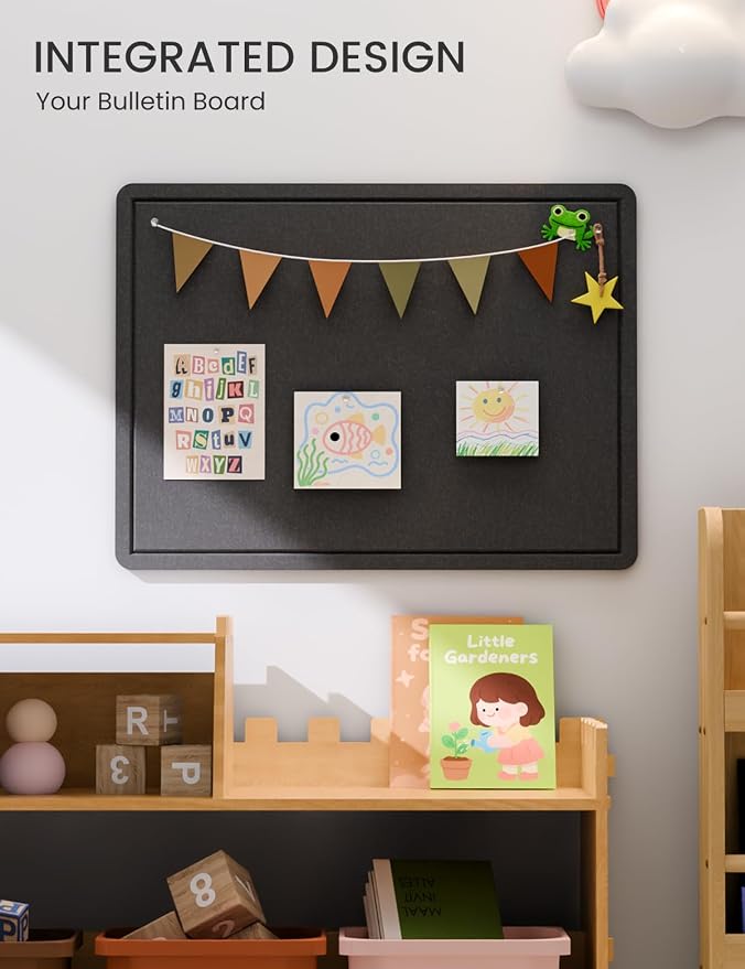 Fluxynara 23.6" x 17.1" Bulletin Board, Black | Cork Board Alternative with 12 Removable Adhesive Tabs, Foldable Felt Pin Board for Home, Office, Classroom & Dorm