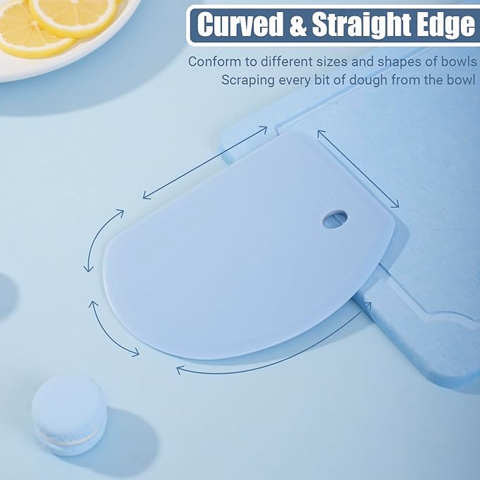 Silicone Dough Scraper with Stainless Steel Sheet, Curved Edge Flexible Bowl Scraper for Baking, Food Grade Silicone Bench Scraper for Sourdough Bread Proofing Basket, 5.98" × 4.3", Blue, SAPID