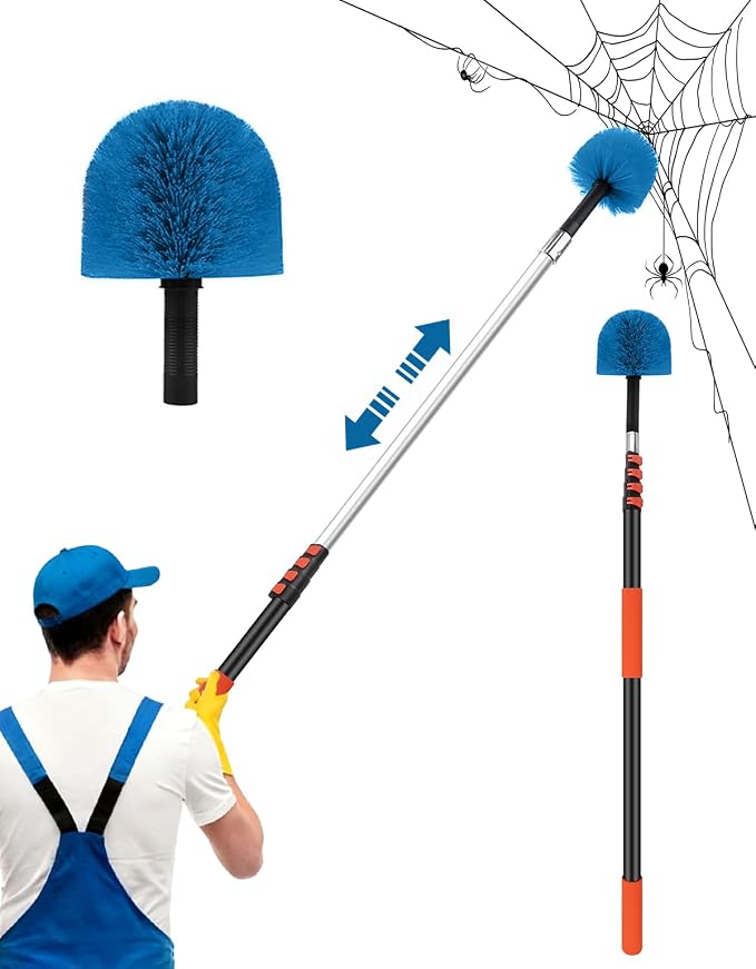 Cobweb Duster with Extension Pole, Dense Soft Bristles & Efficient Dust Removal, High Reach Cleaning 5-20FT Adjustable to 26FT, Indoor Outdoor for Ceilings/Corners/Fans