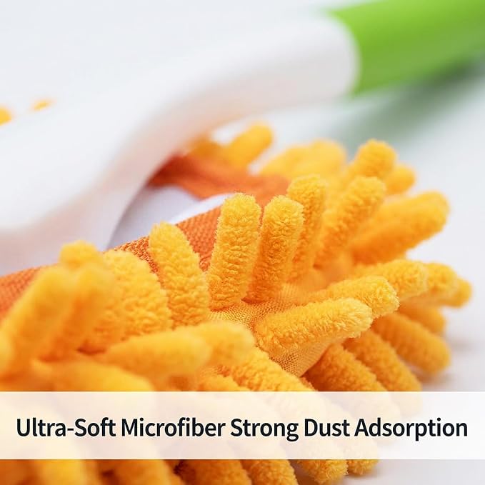 Microfiber Duster for Cleaning, Hand Washable Dusters with 4 pcs Replaceable Microfiber Head,Wet and Dry Use, Detachable Cleaning Supplies for Office, Car, Window, Furniture, Wall