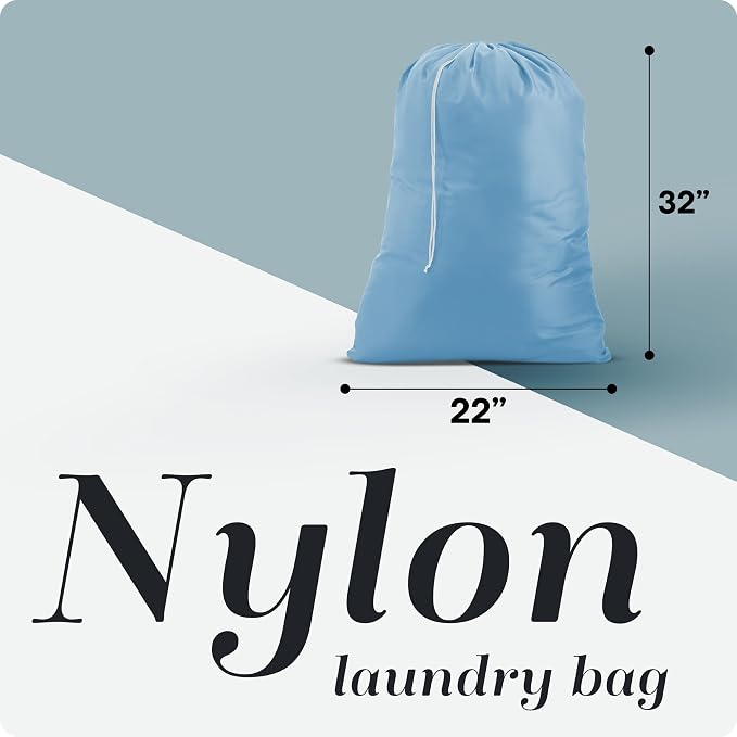 Nylon XL Laundry Bag - Locking Drawstring Closure, Machine Washable, These Large Bags Will Fit a Laundry Basket and Strong Enough to Carry up to Two Loads of Clothes (Light Blue | 22" x 32") | 22"x32" XL Nylon Laundry Bag, Locking Drawstring, Machine W...