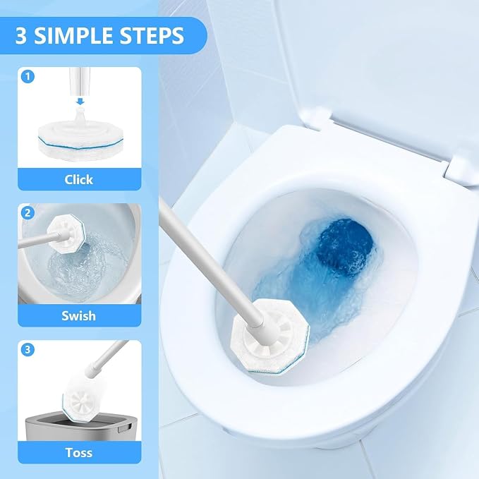 Toilet Wand Refill Heads,Disposable Brush Refills | Snap-on toilet brush heads fit most standard wand handles for quick everyday bathroom cleaning,50 Count