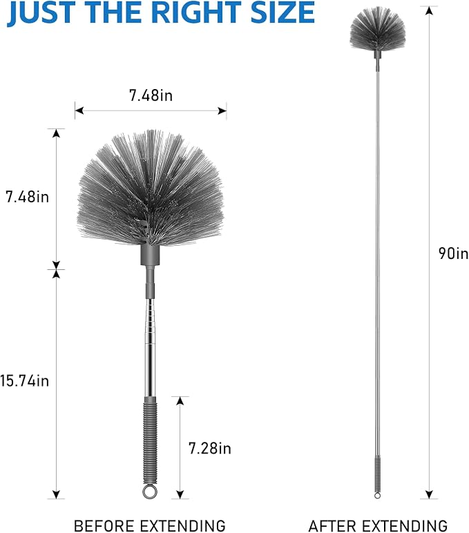 SetSail Cobweb Duster with Extension Pole, for Cobweb Cleaning, Gray | Retractable, 90-inch Long Handle, Spider Web Brush, for Outdoor Indoor High Ceilings
