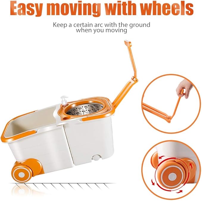Masthome Mop and Bucket with Wringer Set, Easy Wring Spin Mop and Bucket with Wheels, 51" Stainless Steel Handle & 4 Microfiber Replacement Refills, Wet Dry Mop for Floor Cleaning