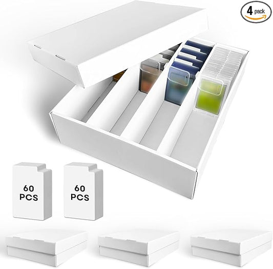 Fageverld 4-Pack Trading Card Storage Box, 3200 Count Cardboard 4 Row Card Box for MTG TCG Baseball Sports Cards Collection, Top loader Storage Boxes, includes Card Dividers & Stoppers