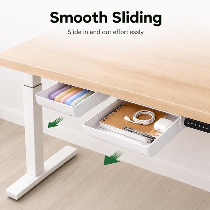 YOOUSOO 2 Pack Under Desk Storage Drawer Organizer Self Adhesive | Hidden Slide Out Drawer Attachment, with Self - Adhesive Feature for Desktop and Table Organization, Hidden Under Desk