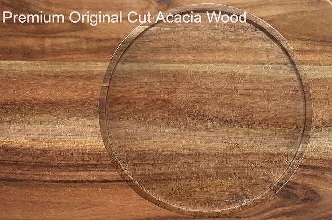 14" Two-Tier Acacia Wood Lazy Susan Organizer Kitchen Turntable for Cabinet Pantry Table Organization