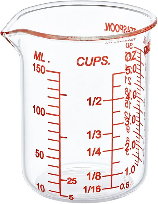 High Borosilicate Glass Measuring Cup-V-Shaped Spout，Glass Measuring Beaker for Kitchen or Restaurant, Easy to Read, 150 ML (5 Oz)-Single