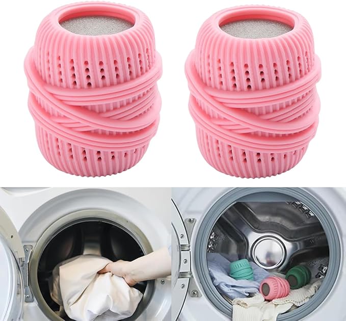 Reusable Fabric Softener Dispenser Balls Laundry Dryer Balls for Washing Sponge Household Substitute Cleaning Tool (Pink)