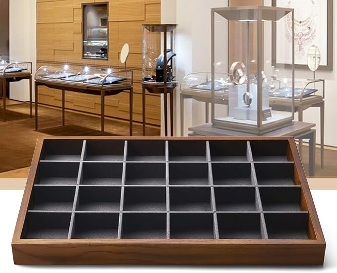 Oirlv Solid Wood Jewelry Tray,Jewelry Drawer Organizer,24 Grid(Grey) | Stackable Design,for Jewelry Necklaces Earrings and Rings,Organizing and Presentinge Legantly on Dressers&in Dresser