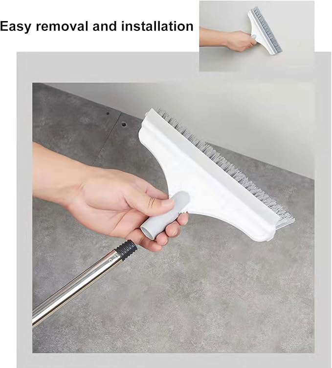 2 in 1 Floor Brush Scrubber with Long Handle Grout Brush 3 Poles 53.5'' New Upgrade Stiff Bristle Cleaning Scrub Brush with Squeegee 120°Rotating Tile Brush for Cleaning Bathroom Glass Patio Kitchen