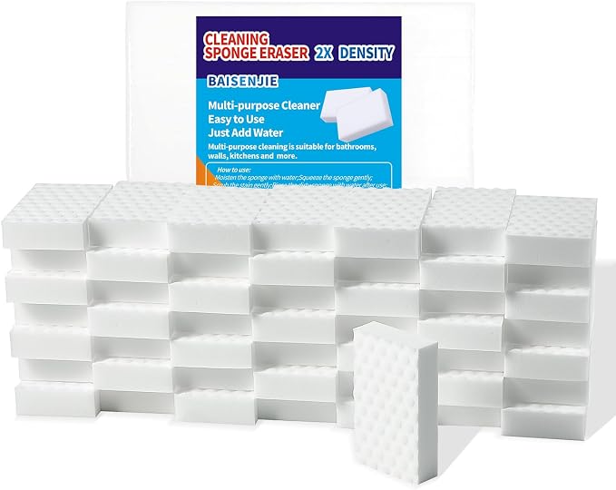 Magic Sponge Eraser, 50 Pack 2X Density Melamine Foam Cleaner for Home | Just add Water—No Chemical Cleaners Needed; Easy to Clean & Easy to Use,for Kitchen Bathroom