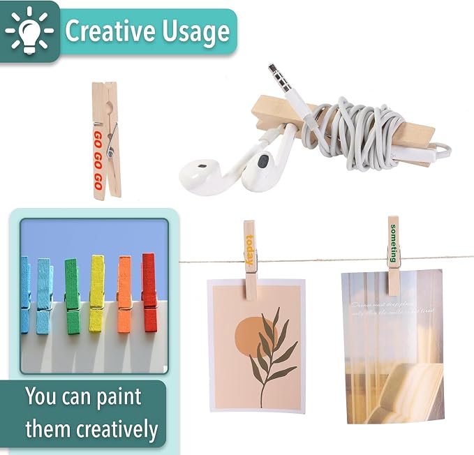 Mr. Pen- Mini Wooden Clothes Pins for Photo, 1.4 Inch, 200 Pack | Small Craft Clips for Card Making, Hanging Pictures, Party Favors, DIY Art Projects, Miniature Decorations, Durable Spring