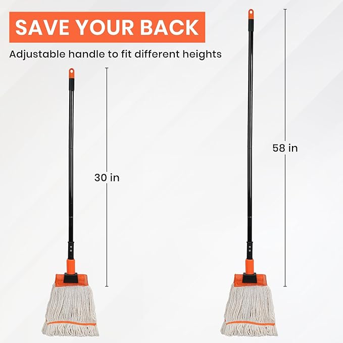 Commercial Mop, 58" Heavy Duty Industrial Mops for Floor Cleaning, String Cotton Mops Wet Mop Professional Janitor Mop for Home,Garage,Office, Workshop, Warehouse-Safety Orange