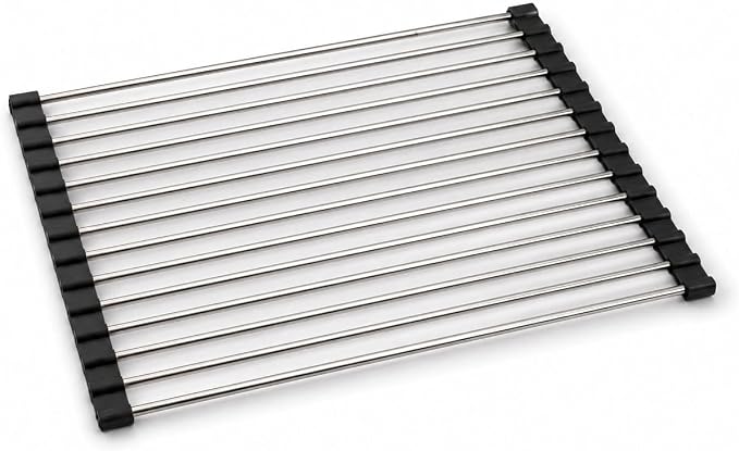 Over the Sink Roll Up Dish Drying Rack – Stainless Steel Collapsible Dish Drainer, Kitchen Sink Organizer for Counter & Sink, 17.7" x 15.7