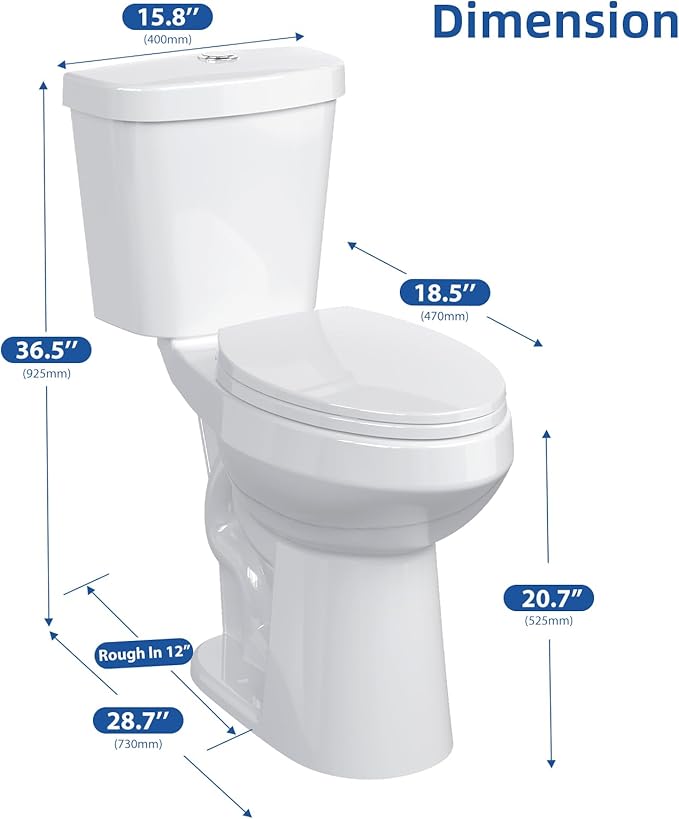 Two-Piece Toilets for Bathrooms, Extra Tall Toilet with 21" Height, Elongated with Soft Close Seat, Power Flush 1.28 GPF