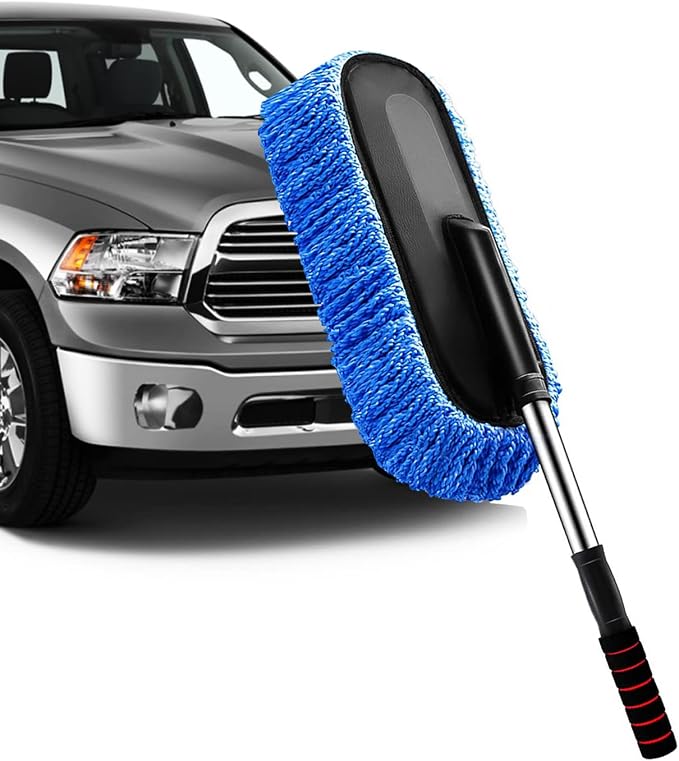 YeewayVeh Car Duster, Scratch-Free Microfiber Cleaning Brush, Blue | Extendable Handle Pollen & Dust Remover for Truck, SUV, Vehicles & Home Cleaning