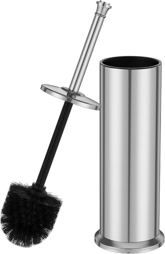 Silver Toilet Brush and Holder，Long Handled Gold Toilet Brush for Bathroom，Stainless Steel Heavy Duty Toilet Bowl Brush,Removable Inner Bowl,Deep Cleaning Dense Bristles Cleaner Brush -Space Saving