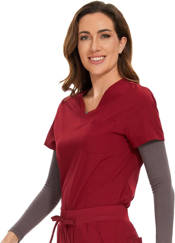 Scrubs Tops for Woman - Soft Stretch, V-Neck Tops | 3 Pockets, Side Split Design, Short Sleeve, Breathable & Lightweight Nursing Shirt, Easy-Care Fabric for All-Day Comfort
