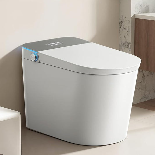 Smart Toilet with Bidet Built-in: Super Gentle Wash Bidet Toilet with Dryer, Dual Flush One Piece Toilet with Child Mode, Foam Shield, Heated Seat, Foot Sensor, UV-C Night Light, Auto Lid/Seat, Grey