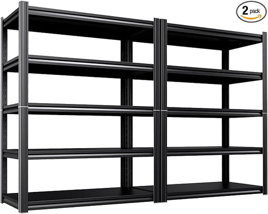 2-Pack Heavy Duty Garage Shelving for Large Storage & Garage Organization, 71"H x 46"W x 20"D Adjustable 5-Tier All Metal Storage Shelf for Tools, Storage Bins, Bulk Items, Warehouse & Workshop