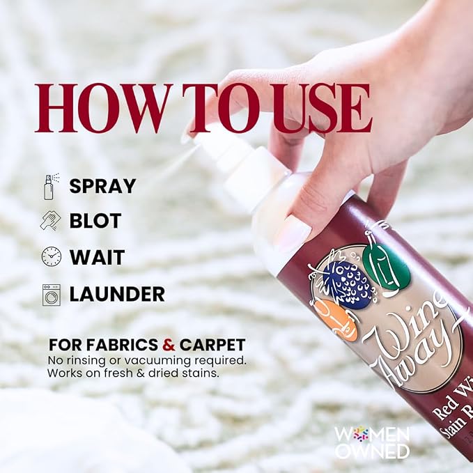 Wine Away Red Wine Stain Remover - Perfect Fabric Upholstery and Carpet Cleaner Spray Solution - Removes Wine Spots - Wine Out - Spray and Wash Laundry to Vanish Stain - 12 Ounce, Set of 3