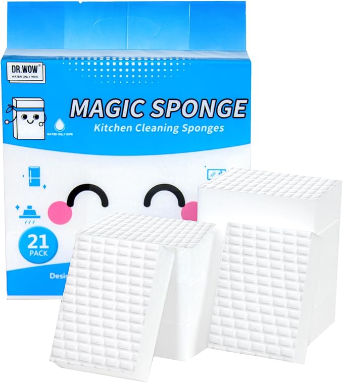 Extra-Thick Melamine Sponge Erasers, 3.94 x 2.76 x 1.18 in, 21 Count | Water-activated extra-thick pads lift grime on kitchens, baths, tile, sinks and appliances; cut to fit tight spaces.