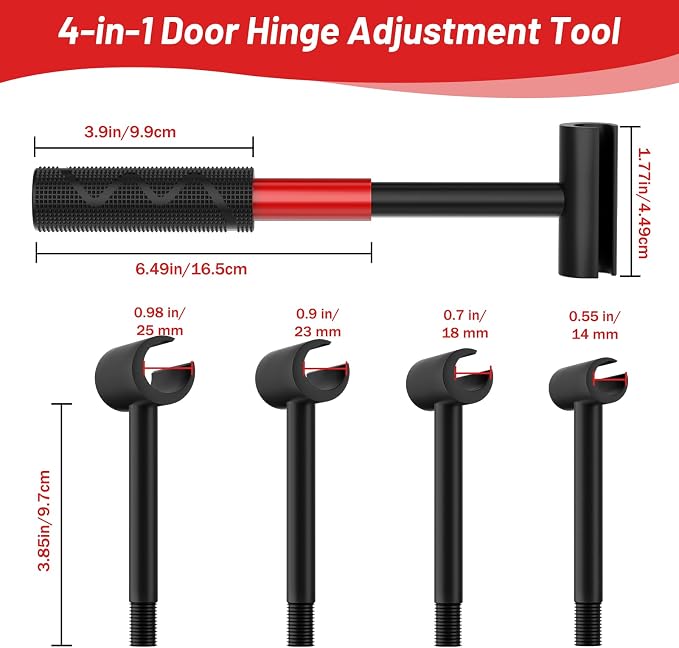 4-in-1 Door Hinge Adjustment Tool, Hinge Gap Adjusting Wrench Fits 14-25mm | Door Repair Kit for Residential and Commercial, Heavy Hinges Wrench Bender Set with Rubber Grip, Cabinet Alignment Adjuster