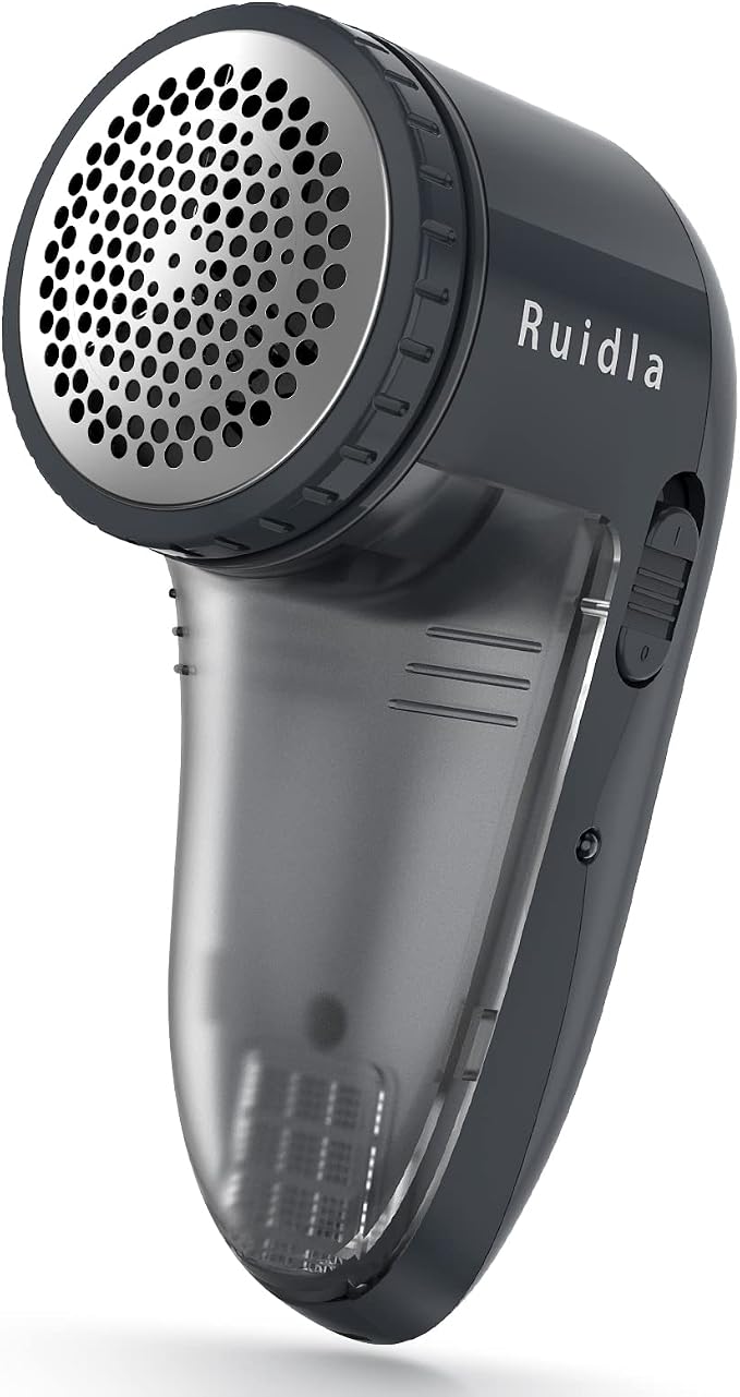 Ruidla Fabric Shaver Defuzzer, Electric Lint Remover, Rechargeable Sweater Shaver with Stainless Steel 3-Leaf Blades, Dual Protection, Removable Bin, Easy Remove Fuzz, Lint, Pills, Bobbles | Electric Sweater Shaver with Replaceable Stainless Steel 3-Le...